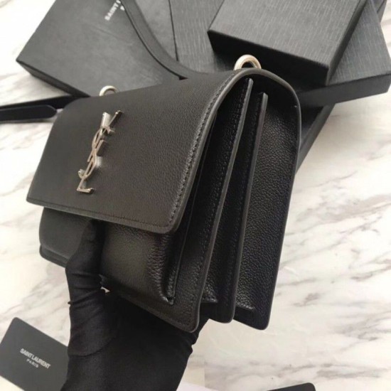 Replica YSL Saint Laurent Sunset Medium Liscio Pelle Indietro Argento Hardware
