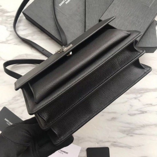 Replica YSL Saint Laurent Sunset Medium Liscio Pelle Indietro Argento Hardware