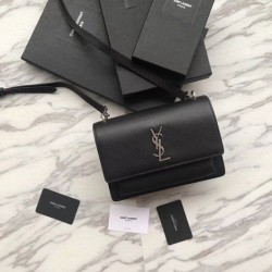 YSL Saint Laurent Sunset Medium Liscio Pelle Indietro Argento Hardware