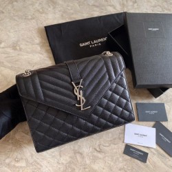 Borsa per buste medie YSL Saint Laurent Mix Matelasse nero argento hardware
