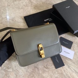 Borsa YSL Saint Laurent Carre Satchel in pelle scamosciata verde chiaro