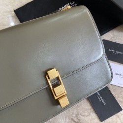 Borsa YSL Saint Laurent Carre Satchel in pelle scamosciata verde chiaro