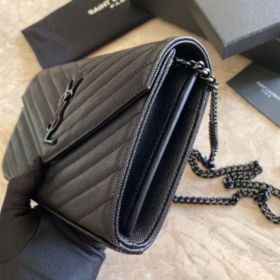 Replica Portafoglio con catena YSL Saint Laurent con busta a catena in pelle martellata nera nera hardware Replica Portafoglio con catena YSL Saint Laurent con busta a catena in pelle martellata nera nera hardware