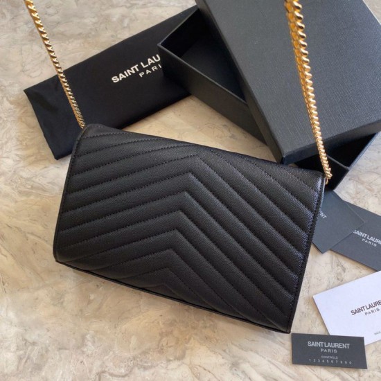 Replica Portafoglio con catena YSL Saint Laurent con busta a catena in pelle martellata Hardware nero oro Replica Portafoglio con catena YSL Saint Laurent con busta a catena in pelle martellata Hardware nero oro