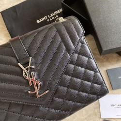 Borsa per buste medie YSL Saint Laurent Mix Matelasse nero argento hardware