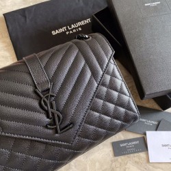 Borsa per busta media YSL Saint Laurent Mix Matelasse nera