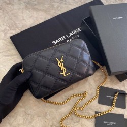 Borsa YSL Saint Laurent Becky con doppia zip in pelle di agnello trapuntata nera