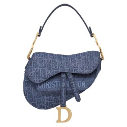 Christian Dior Borsa da Saddle in tela denim blu