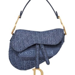 Christian Dior Borsa da Saddle in tela denim blu
