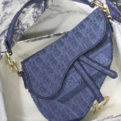 Christian Dior Borsa da Saddle in tela denim blu