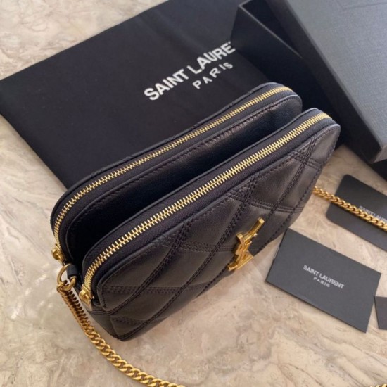Replica Borsa YSL Saint Laurent Becky con doppia zip in pelle di agnello trapuntata nera Replica Borsa YSL Saint Laurent Becky con doppia zip in pelle di agnello trapuntata nera