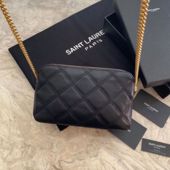 Replica Borsa YSL Saint Laurent Becky con doppia zip in pelle di agnello trapuntata nera Replica Borsa YSL Saint Laurent Becky con doppia zip in pelle di agnello trapuntata nera