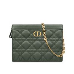 Pochette Christian Dior Caro con cerniera verde