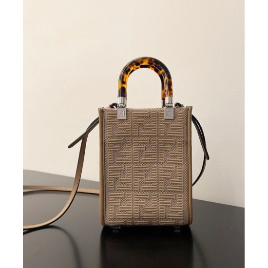 Replica Borsa mini in tessuto Fendi Mini Sunshine Shopper FF 8BS051 Grigio