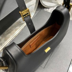 YSL Saint Laurent Borsa Hobo Le Fermoir In Pelle Lucida Nera