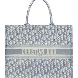 Tote libro Christian Dior con ricamo obliquo Dior grigio