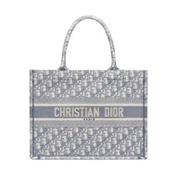 Borsa tote Christian Dior con ricamo obliquo Dior grigia