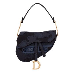 Borsa di tela ricamata mimetica con sella Christian Dior