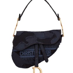 Borsa di tela ricamata mimetica con sella Christian Dior