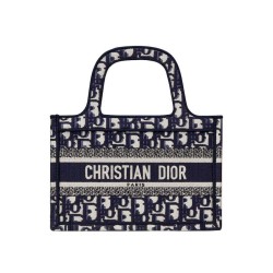 Borsa mini libro Christian Dior Borsa originale in tela ricamata obliqua Dior blu scuro
