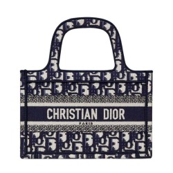 Borsa mini libro Christian Dior Borsa originale in tela ricamata obliqua Dior blu scuro