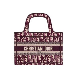 Borsa tote Christian Dior Mini Book Borsa di tela ricamata obliqua originale Dior rossa