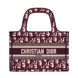 Borsa tote Christian Dior Mini Book Borsa di tela ricamata obliqua originale Dior rossa