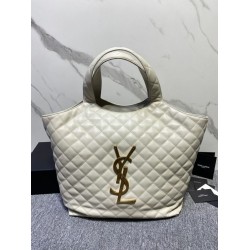 Borsa YSL Saint Laurent Icare Maxi Shopping In Pelle Di Agnello Trapuntata Bianca