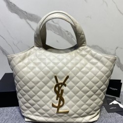 Borsa YSL Saint Laurent Icare Maxi Shopping In Pelle Di Agnello Trapuntata Bianca