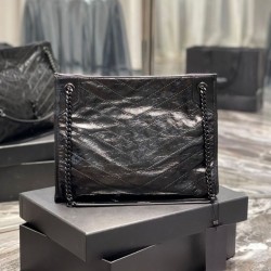 YSL Saint Laurent NIKI Borsa shopping media in pelle stropicciata vintage Nera YSL Saint Laurent NIKI Borsa shopping media in pelle stropicciata vintage Nera