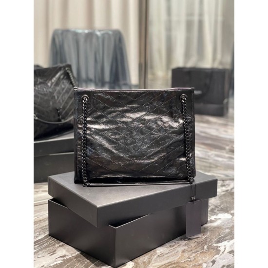 Replica YSL Saint Laurent NIKI Borsa shopping media in pelle stropicciata vintage Nera Replica YSL Saint Laurent NIKI Borsa shopping media in pelle stropicciata vintage Nera