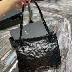 YSL Saint Laurent NIKI Borsa shopping media in pelle stropicciata vintage Nera