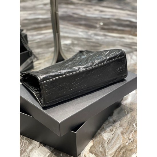 Replica YSL Saint Laurent NIKI Borsa shopping media in pelle stropicciata vintage Nera Replica YSL Saint Laurent NIKI Borsa shopping media in pelle stropicciata vintage Nera