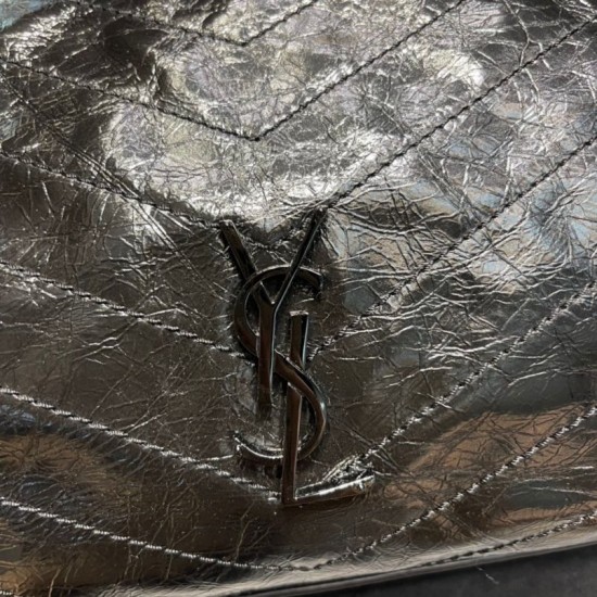 Replica YSL Saint Laurent NIKI Borsa shopping media in pelle stropicciata vintage Nera Replica YSL Saint Laurent NIKI Borsa shopping media in pelle stropicciata vintage Nera