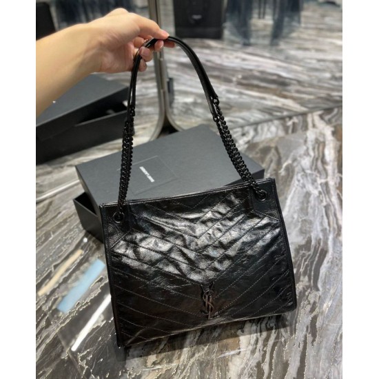 Replica YSL Saint Laurent NIKI Borsa shopping media in pelle stropicciata vintage Nera Replica YSL Saint Laurent NIKI Borsa shopping media in pelle stropicciata vintage Nera