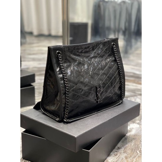 Replica YSL Saint Laurent NIKI Borsa shopping media in pelle stropicciata vintage Nera Replica YSL Saint Laurent NIKI Borsa shopping media in pelle stropicciata vintage Nera