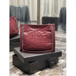 Borsa shopping YSL Saint Laurent NIKI media in pelle vintage stropicciata Claret Borsa shopping YSL Saint Laurent NIKI media in pelle vintage stropicciata Claret