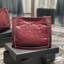 Borsa shopping YSL Saint Laurent NIKI media in pelle vintage stropicciata Claret
