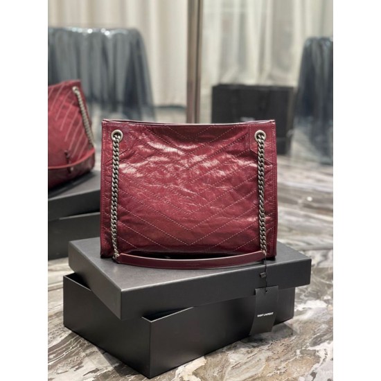 Replica Borsa shopping YSL Saint Laurent NIKI media in pelle vintage stropicciata Claret Replica Borsa shopping YSL Saint Laurent NIKI media in pelle vintage stropicciata Claret
