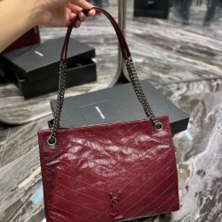 Borsa shopping YSL Saint Laurent NIKI media in pelle vintage stropicciata Claret
