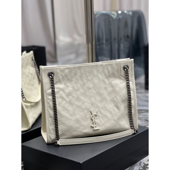 Replica YSL Saint Laurent NIKI Borsa shopping media in pelle stropicciata vintage Bianco Replica YSL Saint Laurent NIKI Borsa shopping media in pelle stropicciata vintage Bianco