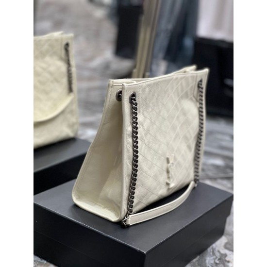 Replica YSL Saint Laurent NIKI Borsa shopping media in pelle stropicciata vintage Bianco Replica YSL Saint Laurent NIKI Borsa shopping media in pelle stropicciata vintage Bianco