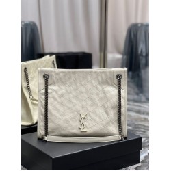 YSL Saint Laurent NIKI Borsa shopping media in pelle stropicciata vintage Bianco