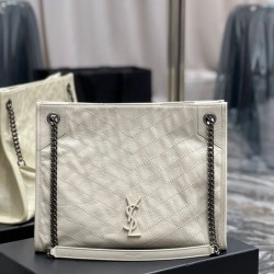 YSL Saint Laurent NIKI Borsa shopping media in pelle stropicciata vintage Bianco