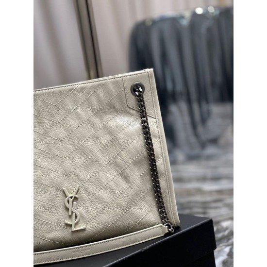 Replica YSL Saint Laurent NIKI Borsa shopping media in pelle stropicciata vintage Bianco Replica YSL Saint Laurent NIKI Borsa shopping media in pelle stropicciata vintage Bianco