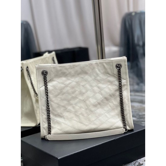 Replica YSL Saint Laurent NIKI Borsa shopping media in pelle stropicciata vintage Bianco Replica YSL Saint Laurent NIKI Borsa shopping media in pelle stropicciata vintage Bianco