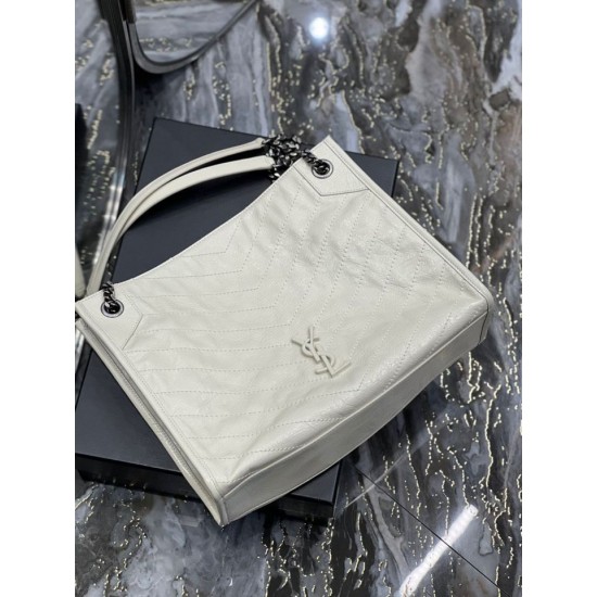 Replica YSL Saint Laurent NIKI Borsa shopping media in pelle stropicciata vintage Bianco Replica YSL Saint Laurent NIKI Borsa shopping media in pelle stropicciata vintage Bianco