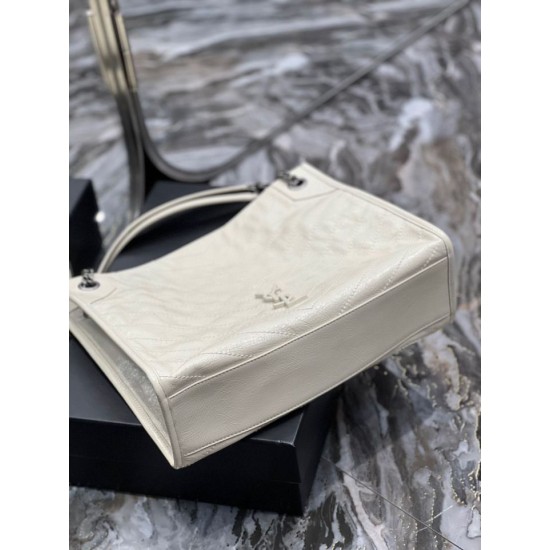 Replica YSL Saint Laurent NIKI Borsa shopping media in pelle stropicciata vintage Bianco Replica YSL Saint Laurent NIKI Borsa shopping media in pelle stropicciata vintage Bianco