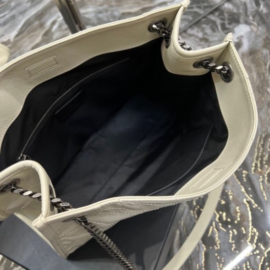 Replica YSL Saint Laurent NIKI Borsa shopping media in pelle stropicciata vintage Bianco Replica YSL Saint Laurent NIKI Borsa shopping media in pelle stropicciata vintage Bianco