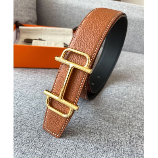 Replica Fibbia per cintura Hermes Royal &amp; Cinturino in pelle reversibile 38mm Caffè